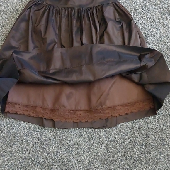 Trina Turk Silk Blend Chocolate Brown Satin Knee Length Skirt Sz 6 - Picture 8 of 10